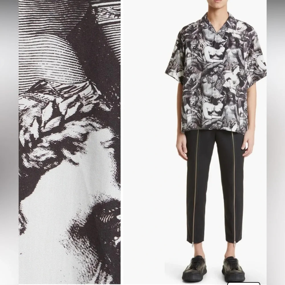 New Undercover Statue Print Short Sleeve Button Up Shirt Mens Sz 5